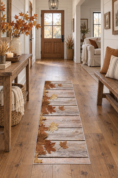 Floral 3D Runner Rug – Brown in a hallway