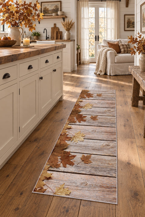 Floral 3D Runner Rug – Brown in a kitchen