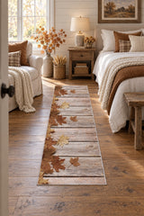 Floral 3D Runner Rug – Brown in a bedroom