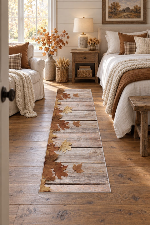 Floral 3D Runner Rug – Brown in a bedroom