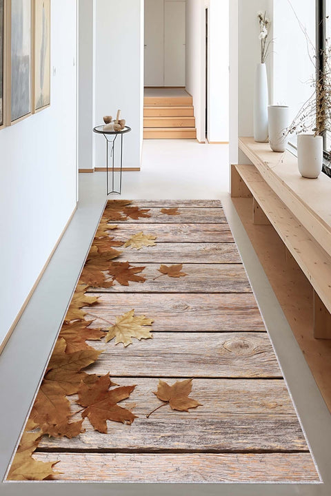 Floral 3D Runner Rug – Brown in a hallway