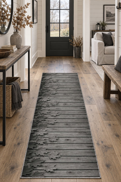 Floral 3D Runner Rug – Charcoal in a hallway