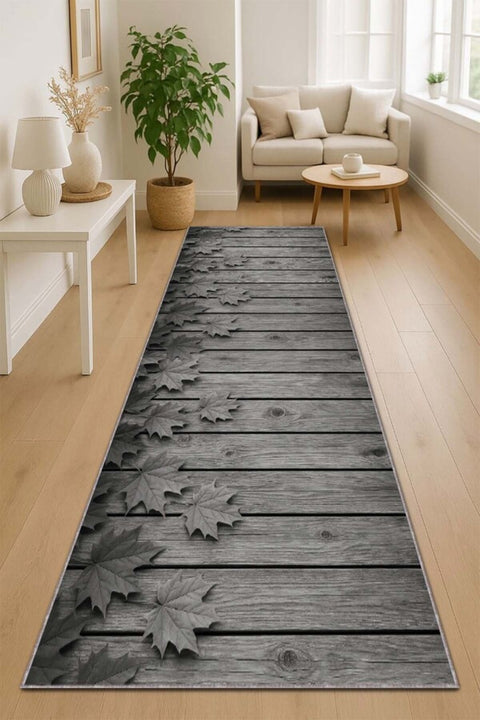 Floral 3D Runner Rug – Charcoal in a living room