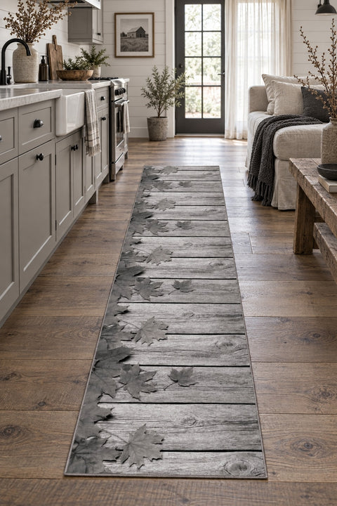 Floral 3D Runner Rug – Gray in a kitchen