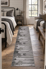 Floral 3D Runner Rug – Gray in a bedroom