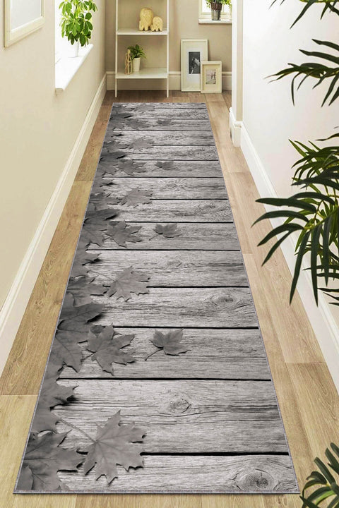 Floral 3D Runner Rug – Gray in a hallway