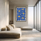 Floral Abstract Wall Art – Blue Daisies on Cream Background