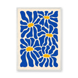 Floral Abstract Wall Art – Blue Daisies on Cream Background