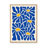 Floral Abstract Wall Art – Blue Daisies on Cream Background