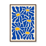 Floral Abstract Wall Art – Blue Daisies on Cream Background