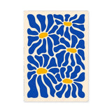 Floral Abstract Wall Art – Blue Daisies on Cream Background