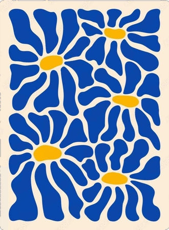 Floral Abstract Wall Art – Blue Daisies on Cream Background