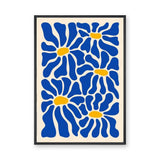 Floral Abstract Wall Art – Blue Daisies on Cream Background