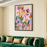 Floral Abstract Wall Art – Colorful Garden Flowers on Soft Pink