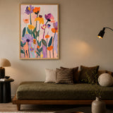 Floral Abstract Wall Art – Colorful Garden Flowers on Soft Pink