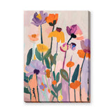 Floral Abstract Wall Art – Colorful Garden Flowers on Soft Pink