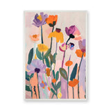 Floral Abstract Wall Art – Colorful Garden Flowers on Soft Pink