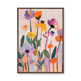 Floral Abstract Wall Art – Colorful Garden Flowers on Soft Pink