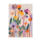 Floral Abstract Wall Art – Colorful Garden Flowers on Soft Pink