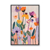 Floral Abstract Wall Art – Colorful Garden Flowers on Soft Pink