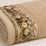 Floral Border Cotton Kitchen Towel Set of 4 – Brown – texture close-up