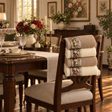Floral Border Cotton Kitchen Towel Set of 4 – Brown & Cream in a dining room