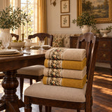Floral Border Cotton Kitchen Towel Set of 4 – Brown & Mustard in a dining room