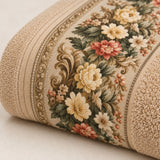 Floral Border Cotton Kitchen Towel Set of 4 – Brown & Mustard – texture close-up