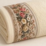Floral Border Cotton Kitchen Towel Set of 4 – Cream – texture close-up