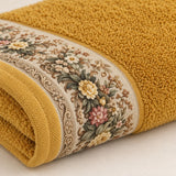 Floral Border Cotton Kitchen Towel Set of 4 – Mustard – texture close-up