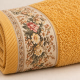 Floral Border Cotton Kitchen Towel Set of 4 – Striped Beige & Floral – texture close-up