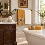 Floral Border Cotton Kitchen Towel Set of 4 – Striped Cream & Floral in a bathroom
