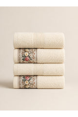 Floral Border Cotton Kitchen Towel Set of 4 – Striped Cream & Floral