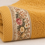 Floral Border Cotton Kitchen Towel Set of 4 – Striped Cream & Floral – texture close-up