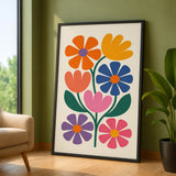Floral Botanical Retro Wall Art – Colorful Bouquet on Cream