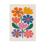 Floral Botanical Retro Wall Art – Colorful Bouquet on Cream