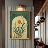 Floral Botanical Vintage Wall Art – White Flowers in a Golden Sun Arch