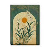 Floral Botanical Vintage Wall Art – White Flowers in a Golden Sun Arch