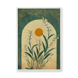 Floral Botanical Vintage Wall Art – White Flowers in a Golden Sun Arch