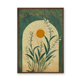 Floral Botanical Vintage Wall Art – White Flowers in a Golden Sun Arch