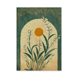 Floral Botanical Vintage Wall Art – White Flowers in a Golden Sun Arch