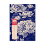 Floral Botanical Wall Art – Navy Peony Pattern with Red Grid Accent
