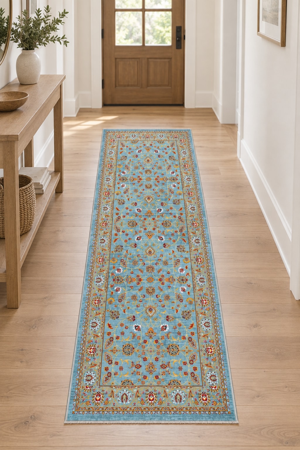 Floral Classic Runner Rug – Blue in a hallway