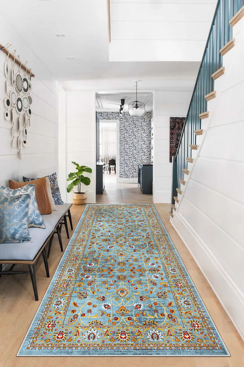 Floral Classic Runner Rug – Blue in a hallway