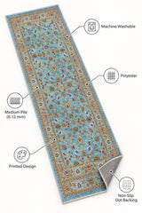 Floral Classic Runner Rug – Blue – features