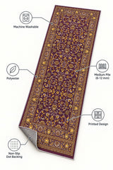 Floral Classic Runner Rug – Burgundy – features