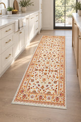Floral Classic Runner Rug – Cream in a kitchen