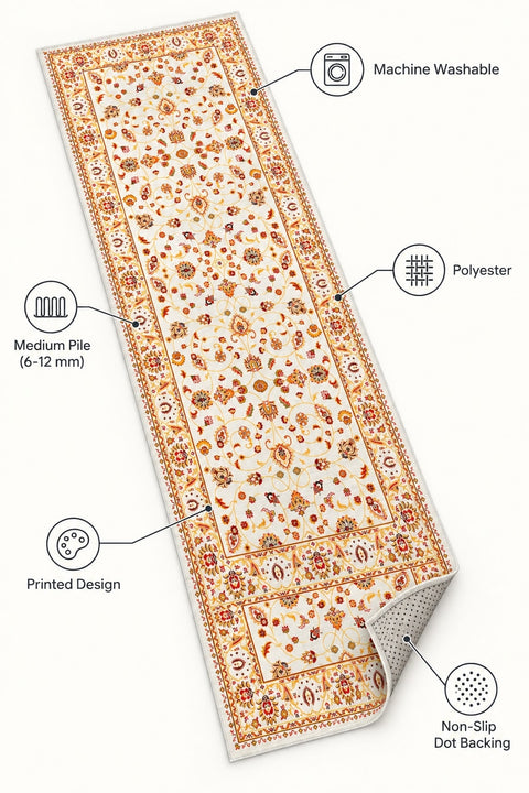 Floral Classic Runner Rug – Cream – features