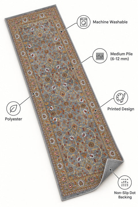 Floral Classic Runner Rug – Gray – features