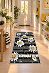 Floral Contemporary Kitchen Rug in a hallway